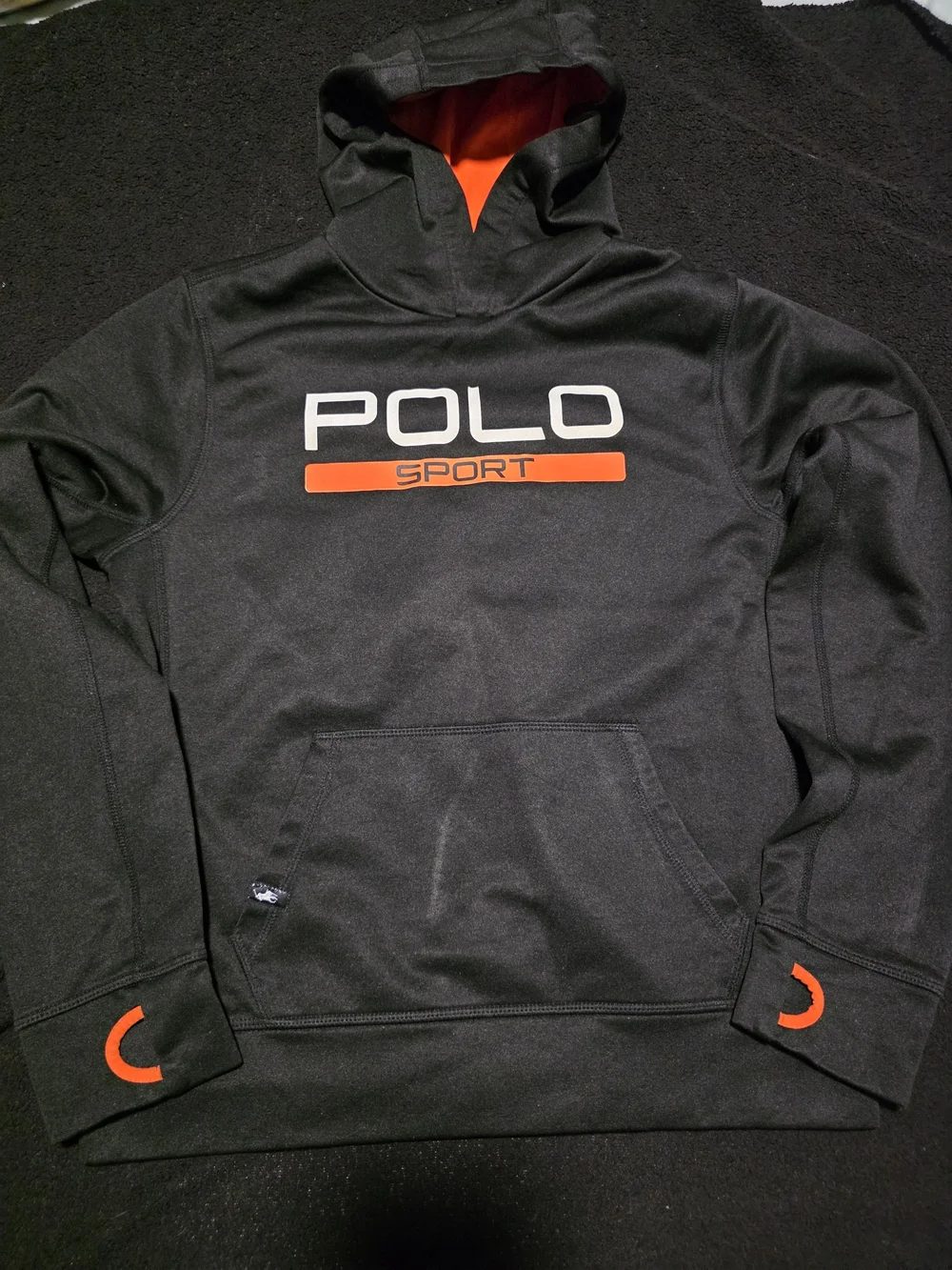 Ralph Lauren Polo Sport Black Hoodie with Orange Accents